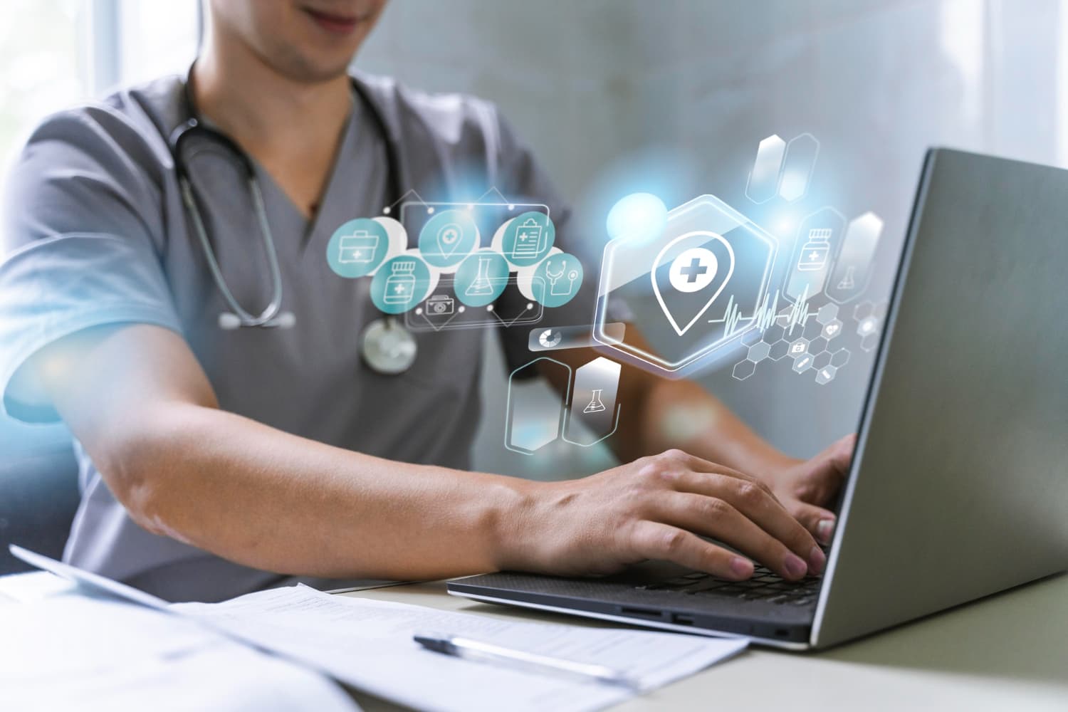 Healthcare professional accessing secure digital platform